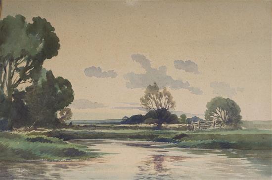 Edwin Harris, watercolour, river landscape, 37 x 55cm